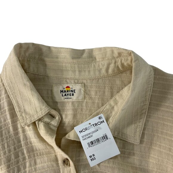 Marine Layer Dana Shirt M Parchment Cream Cap Sleeve Button Front Boxy - Picture 4 of 12